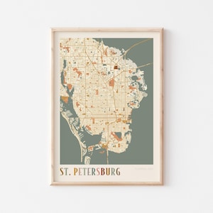 Kaartposter van St. Petersburg, St. Petersburg print, St. Petersburg poster, St. Petersburg Wall Art, Florida, reiscadeau, Boho Wall Art