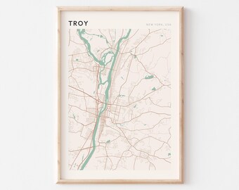 Póster con mapa de Troya, lámina de Troya, póster de Troya, arte mural de Troya, Nueva York, regalo de viaje, póster escandinavo