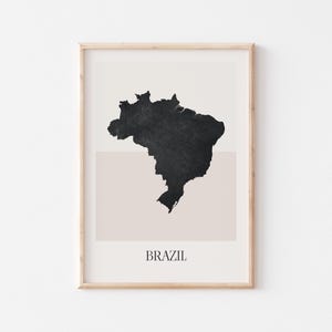 Póster de mapa de Brasil, impresión de Brasil, impresión de mapa de Brasil, arte de pared bohemio minimalista, impresión artística de Brasil para decoración del hogar o regalo