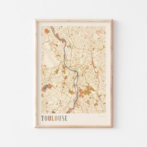 Póster con mapa de Toulouse, impresión de Toulouse, póster de Toulouse, arte mural de Toulouse, Francia, regalo de viaje, impresión boho