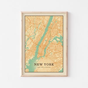 Affiche de carte vintage de New York, art mural New York, carte de la ville de New York, affiche de New York, impression de New York, voyage à New York, New York Etats-Unis, New York