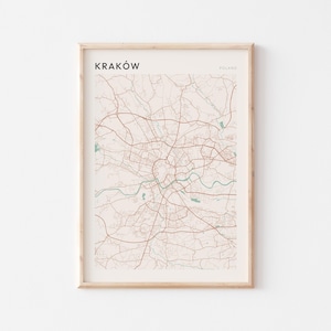Affiche de carte de Cracovie, impression de Cracovie, affiche de Cracovie, art mural Cracovie, Pologne, cadeau de voyage, art mural Scandi