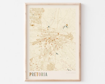 Mapa de Pretoria, póster de Pretoria, lámina de Pretoria, póster de Pretoria, arte mural de Pretoria, Sudáfrica, regalo de viaje, decoración bohemia
