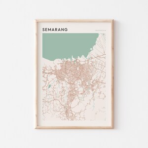 Affiche de carte de Semarang, impression de Semarang, affiche de Semarang, art mural de Semarang, Indonésie, cadeau de voyage, affiche de Scandi