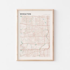 Affiche de carte de Wheaton, impression de Wheaton, affiche de Wheaton, art mural de Wheaton, Illinois, cadeau de voyage, affiche de Scandi
