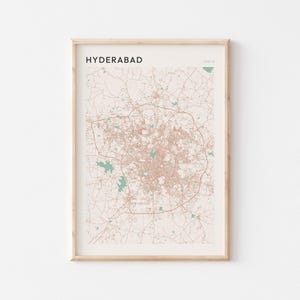 Póster con mapa de Hyderabad, impresión de Hyderabad, póster de Hyderabad, arte mural de Hyderabad, India, regalo de viaje, impresión escandinava