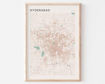 Hyderabad Map Poster, Hyderabad Print, Hyderabad Poster, Hyderabad Wall Art, India, Travel Gift, Scandi Print