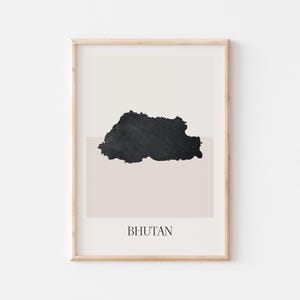 Póster de mapa de Bután, impresión de Bután, impresión de mapa de Bután, arte de pared bohemio minimalista, impresión artística de Bután para decoración del hogar o regalo