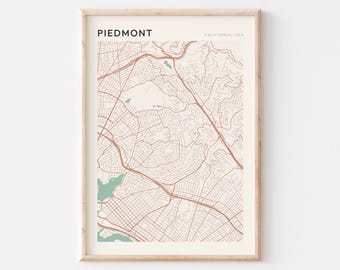 Piedmont Map Poster, Piedmont Print, Piedmont Poster, Piedmont Wall Art, California, Travel Gift, Minimalist Art