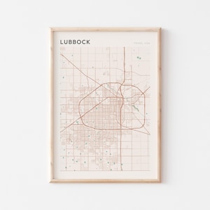Affiche de carte de Lubbock, impression de Lubbock, affiche de Lubbock, art mural Lubbock, Texas, cadeau de voyage, impression minimaliste