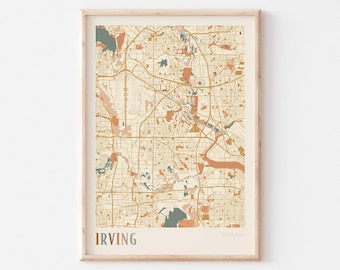 Irving Map Poster, Irving Print, Irving Poster, Irving Wall Art, Texas, Travel Gift, Boho Print