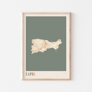 Póster con mapa de Capri, lámina de Capri, póster de Capri, arte mural de Capri, Italia, regalo de viaje, arte mural bohemio