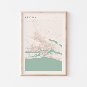 Affiche de carte d'Abidjan, impression d'Abidjan, affiche d'Abidjan, art mural d'Abidjan, Côte d'Ivoire, cadeau de voyage, art minimaliste