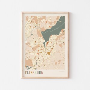 Mapa de Flensburg, lámina de Flensburg, póster de Flensburg, arte mural de Flensburg, Alemania, regalo de viaje, decoración bohemia