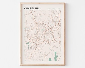 Affiche de carte de Chapel Hill, impression de Chapel Hill, affiche de Chapel Hill, art mural de Chapel Hill, Caroline du Nord, cadeau de voyage, décoration de ferme