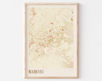 Mapa de Nairobi, Póster de Nairobi, Arte mural de Nairobi, Kenia, África, Regalo de viaje, Decoración bohemia