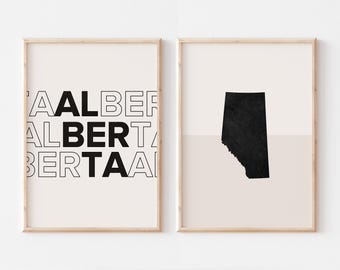 Alberta Set of 2 Prints, Alberta Print, Alberta Map Poster, Alberta Map Print Minimalist Boho Wall Art, Alberta Wall Art