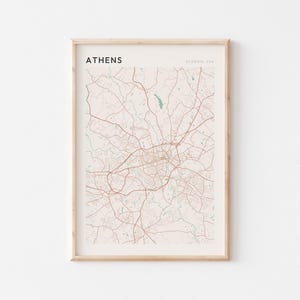 Affiche de carte d'Athènes, impression d'Athènes, affiche d'Athènes, art mural d'Athènes, Géorgie, cadeau de voyage, décoration murale de ferme, affiche scandinave
