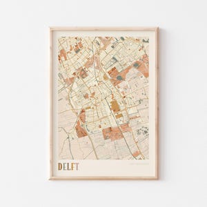 Affiche de la carte de Delft, impression de Delft, affiche de Delft, art mural Delft, Pays-Bas, cadeau de voyage, art mural bohème
