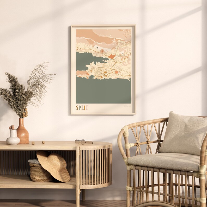Kaartposter splitsen, print splitsen, poster splitsen, kunst aan de muur splitsen, Kroatië, reiscadeau, boho kunst aan de muur afbeelding 3