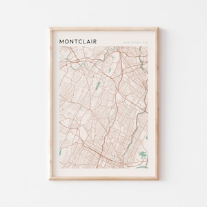 Affiche de carte de Montclair, impression de Montclair, affiche de Montclair, art mural Montclair, New Jersey, cadeau de voyage, art mural minimaliste