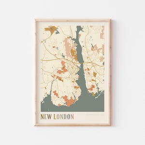 Poster carte de la nouvelle Londres, impression de la nouvelle Londres, affiche de la nouvelle Londres, art mural de la nouvelle Londres, Connecticut, cadeau de voyage, impression bohème, cadeau pour pilote