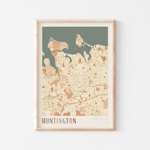 Affiche carte Huntington, impression Huntington, affiche Huntington, art mural Huntington, New York, cadeau de voyage, art mural bohème