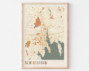 ニューベッドフォード地図ポスター、ニューベッドフォードプリント、ニューベッドフォードポスター、ニューベッドフォードウォールアート、マサチューセッツ州、旅行ギフト、ボヘミアンプリント