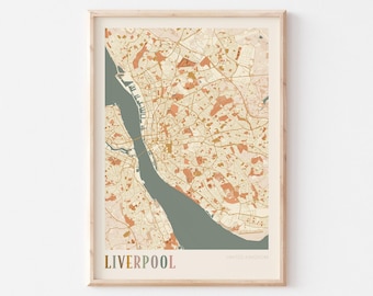 Liverpool karta poster, Liverpool poster, Liverpool väggkonst, Liverpool tryck, Liverpool resekarta tryck, Storbritannien, Boho väggkonst