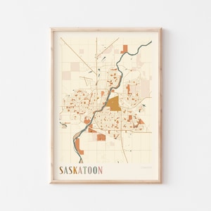Póster con el mapa de Saskatoon, arte mural de Saskatoon, mapa de la ciudad de Saskatoon, decoración de Saskatoon, impresión del mapa de Saskatoon, Saskatoon, Canadá, arte mural bohemio