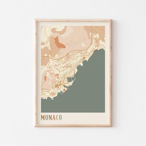 Affiche de carte de Monaco, impression de Monaco, affiche de Monaco, art mural de Monaco, Monaco, cadeau de voyage, art mural bohème