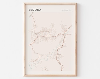 Sedona kartaposter, Sedona-tryck, Sedona-affisch, Sedona-väggkonst, Arizona, resegåva, bondgårdsväggdekor, kontorskonsttryck
