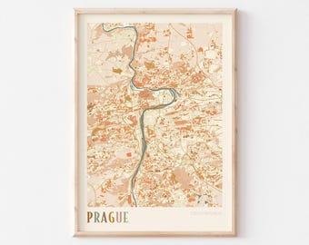 Kaartposter Praag, kunst aan de muur Praag, stadskaart Praag, kaart van Praag, kaart afdrukken Praag, reizen Praag, Praag Tsjechië, bohokunst aan de muur