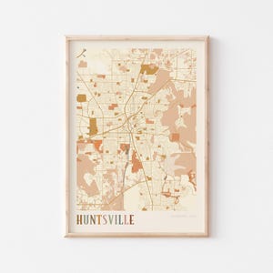 Affiche de carte de Huntsville, impression de Huntsville, affiche de Huntsville, art mural Huntsville, Alabama, cadeau de voyage, art mural bohème