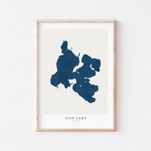 Gun Lake, Stampa Gun Lake, Poster Gun Lake, Arte Gun Lake, Arte murale del lago, Stampa mappa del lago, Regalo casa sul lago, Stampa lago, Arte del lago, Michigan