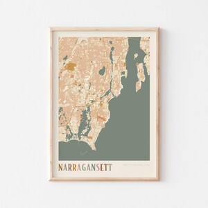 Affiche de carte Narragansett, impression Narragansett, affiche Narragansett, art mural Narragansett, Rhode Island, cadeau de voyage, décoration bohème