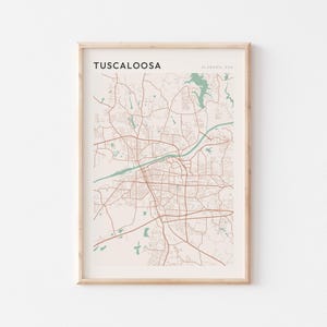 Affiche de carte de Tuscaloosa, impression de Tuscaloosa, affiche de Tuscaloosa, art mural Tuscaloosa, Alabama, cadeau de voyage, décoration murale de ferme