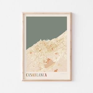 Affiche de carte de Casablanca, impression de Casablanca, affiche de Casablanca, art mural Casablanca, Maroc Afrique, cadeau de voyage, déco bohème
