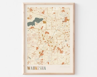 Waukesha Map Poster, Waukesha Print, Waukesha Poster, Waukesha Wall Art, Wisconsin, Travel Gift, Boho Wall Art