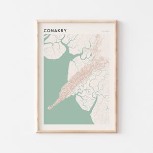Affiche de carte de Conakry, impression de Conakry, affiche de Conakry, art mural Conakry, Guinée Afrique, cadeau de voyage, art minimaliste