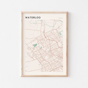Affiche de carte de Waterloo, art mural de Waterloo, affiche de Waterloo, impression d'art de Waterloo, téléchargement numérique de Waterloo, Waterloo Ontario Canada