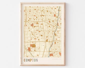 Affiche de carte de Compton, impression de Compton, affiche de Compton, art mural de Compton, Californie, cadeau de voyage, art mural bohème