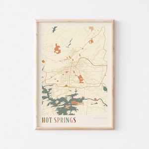 Affiche de carte de sources chaudes, impression de sources chaudes, affiche de sources chaudes, art mural sources chaudes, Arkansas, cadeau de voyage, art mural bohème, art de salle à manger