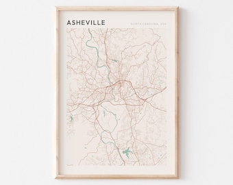 Poster con mappa di Asheville, stampa di Asheville, poster di Asheville, decorazione murale di Asheville, Carolina del Nord, regalo di viaggio, arredamento in stile rustico