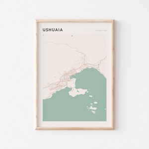 Affiche de carte d'Ushuaia, impression d'Ushuaia, affiche d'Ushuaia, art mural d'Ushuaia, Argentine, cadeau de voyage, art minimaliste
