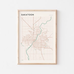Affiche de carte de Saskatoon, art mural Saskatoon, carte de la ville de Saskatoon, décoration de Saskatoon, impression de carte de Saskatoon, Saskatoon Canada, carte de la Saskatchewan