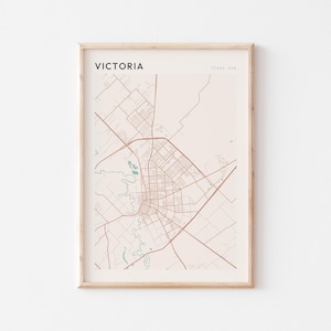 Affiche de carte de Victoria, impression de Victoria, affiche de Victoria, art mural Victoria, Texas, cadeau de voyage, impression minimaliste