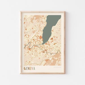 Póster del mapa de Ginebra, impresión de Ginebra, póster de Ginebra, arte mural de Ginebra, Suiza, regalo de viaje, impresión bohemia