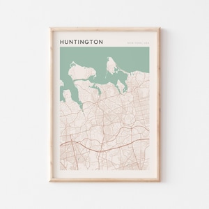 Poster carte Huntington, impression Huntington, poster Huntington, art mural Huntington, New York, cadeau de voyage, poster Scandi