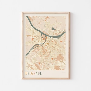 Póster con mapa de Belgrado, impresión de Belgrado, póster de Belgrado, arte mural de Belgrado, Serbia, regalo de viaje, arte mural bohemio